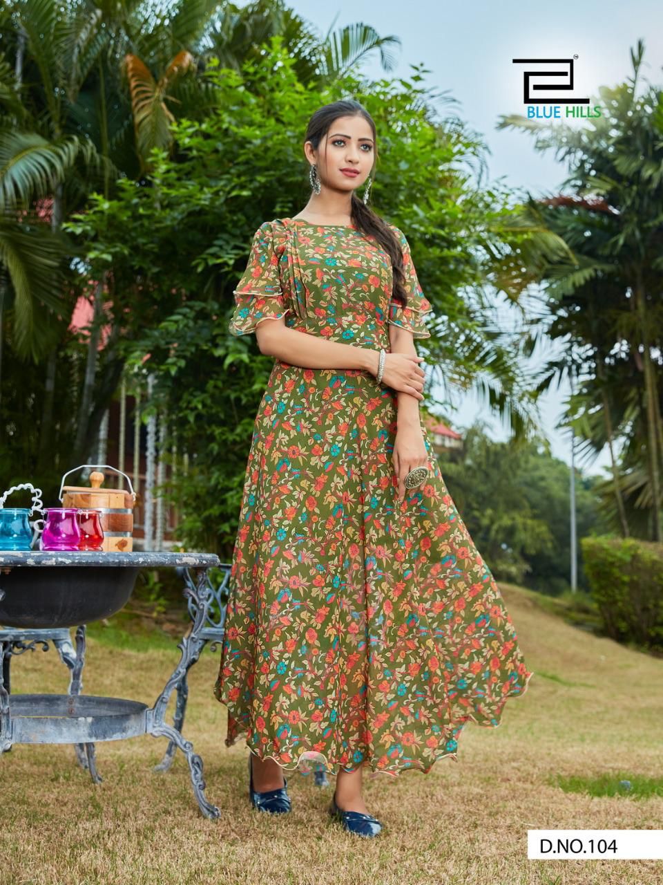 Blue Hills Big Bull 3 Ethnic Wear Fancy Designer Chiffon Digital Print  Anarkali Kurti Collection